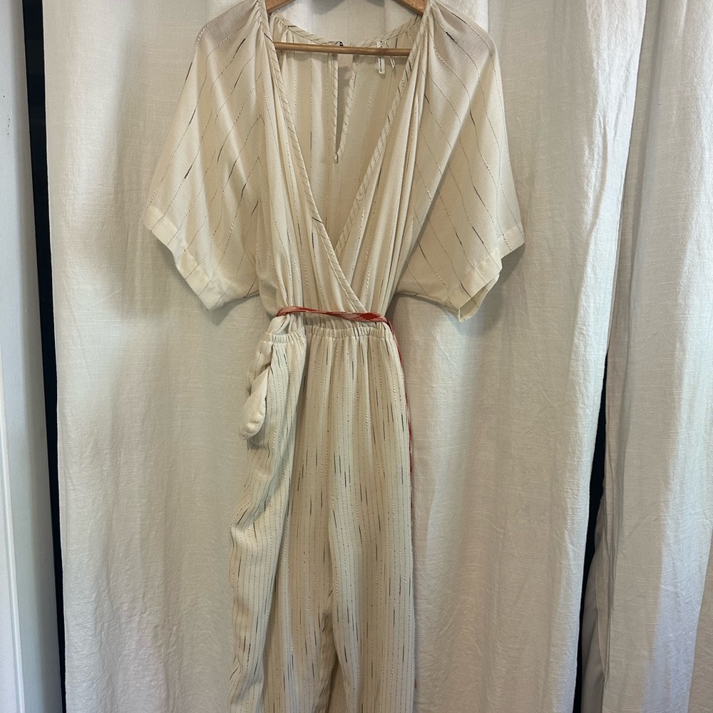 Anthropologie Feather Bone Soleil Neutral Lurex Jumpsuit